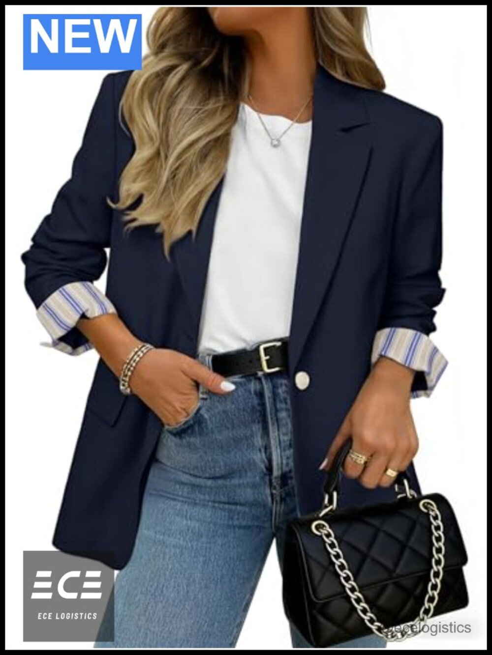 Simplee Women's Lightweight Blazer Long Sleeve One-Button Business Casual Suit